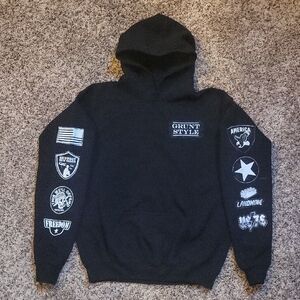 Like New Black Grunt Style Patch Hoodie Youth L/ Mens S